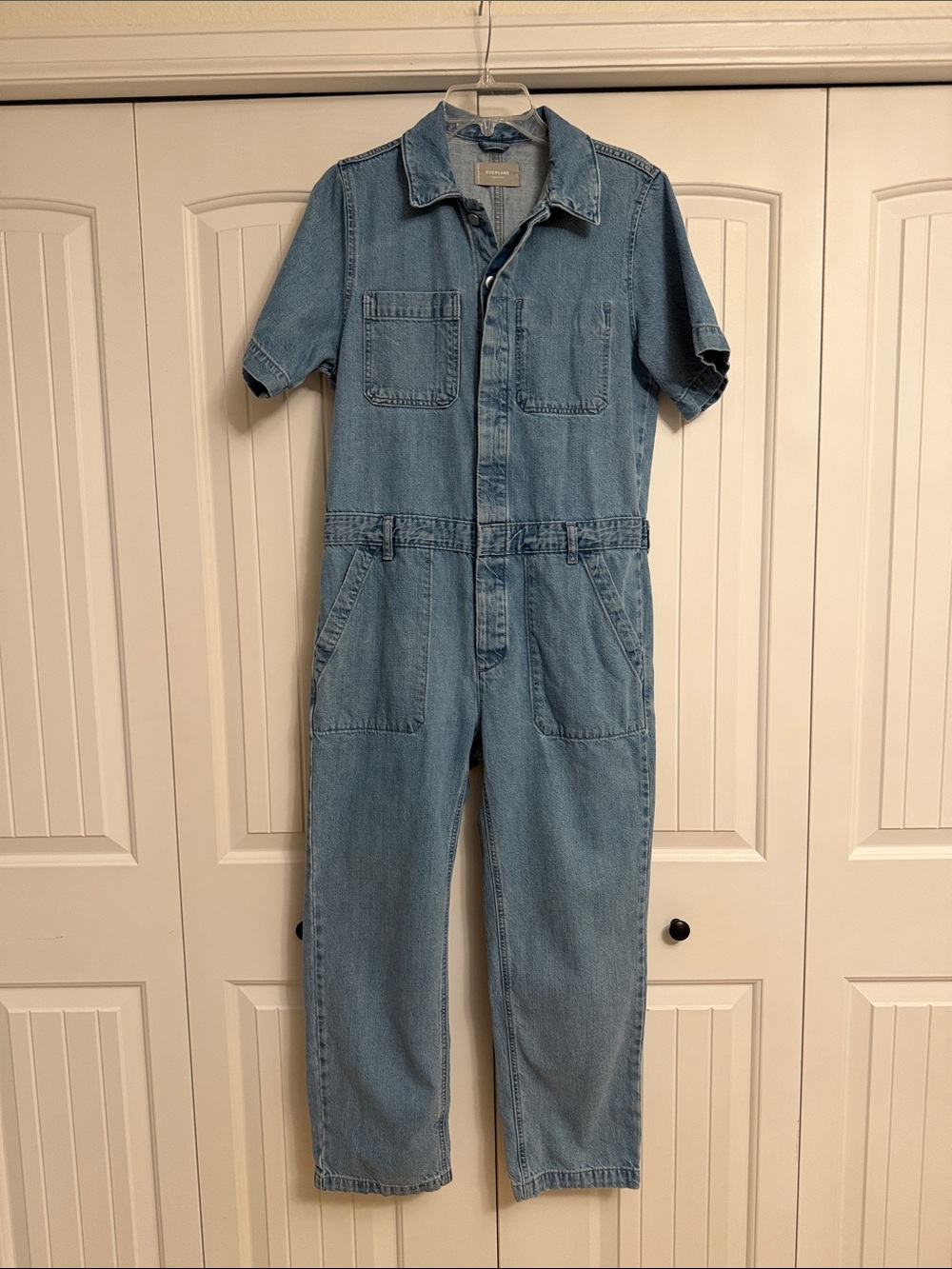 Everlane Organic Cotton Denim Short-Sleeve Denim Jumpsuit